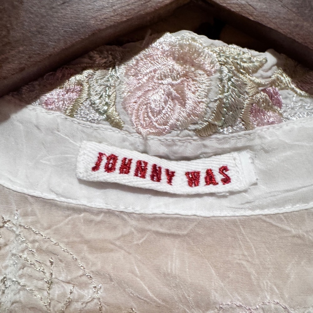 Johnny Was Embroidered Life & Liberty Sheer Blouse Flowers Wedding Bridal Btn Up - Picture 4 of 10